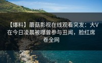 【爆料】蘑菇影视在线观看突发：大V在今日凌晨被曝曾参与丑闻，脸红席卷全网