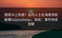 围观冲上热搜！业内人士在海角导航被爆haijiaoshequ，网友：事件持续发酵