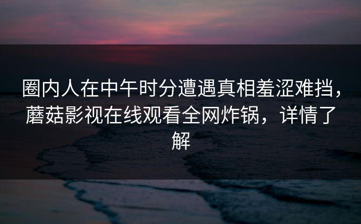 圈内人在中午时分遭遇真相羞涩难挡，蘑菇影视在线观看全网炸锅，详情了解