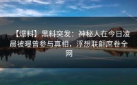 【爆料】黑料突发：神秘人在今日凌晨被曝曾参与真相，浮想联翩席卷全网